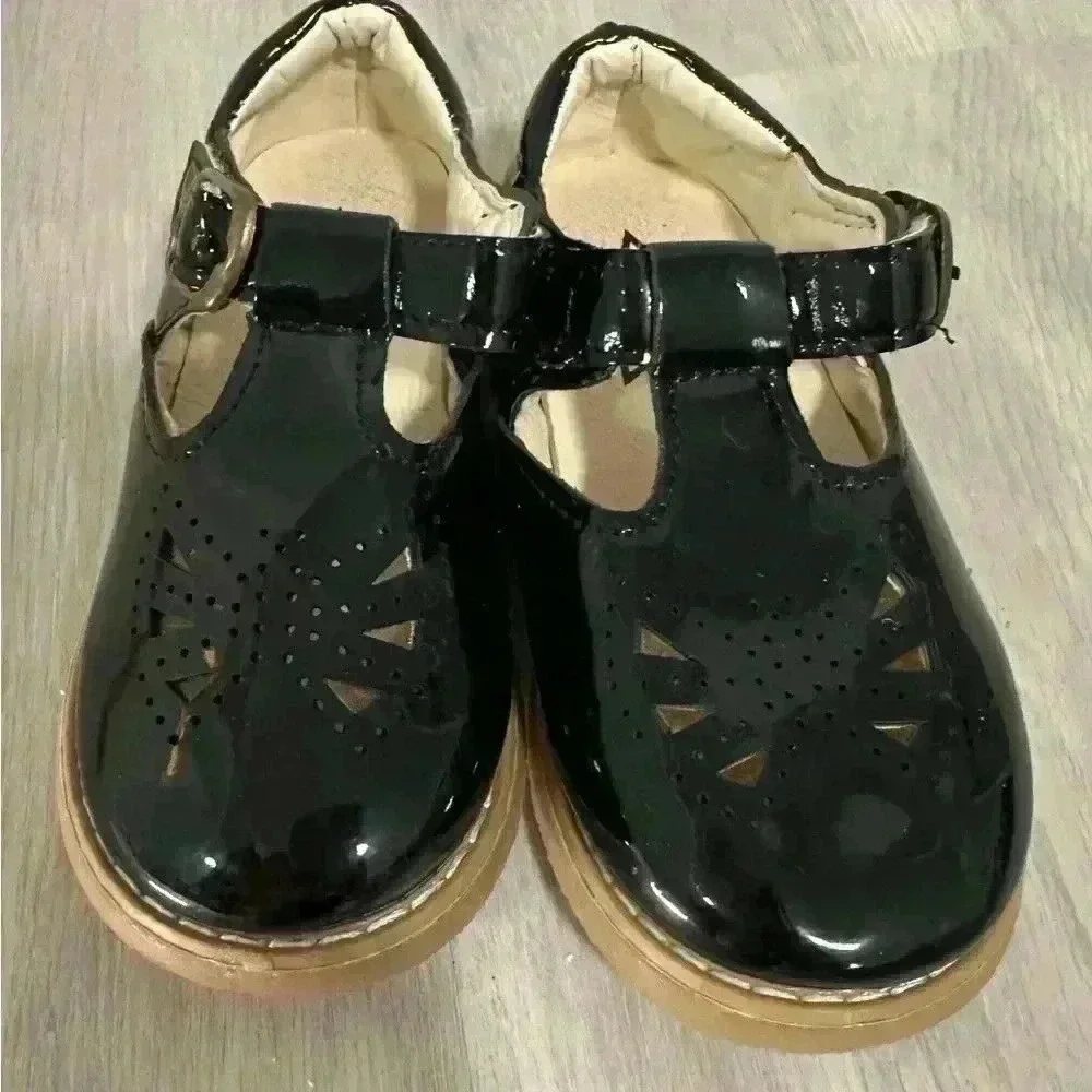 MG‎ Baby Black Patent Leather Mary Jane Buckle Shoes Toddler Kids Size 6.5